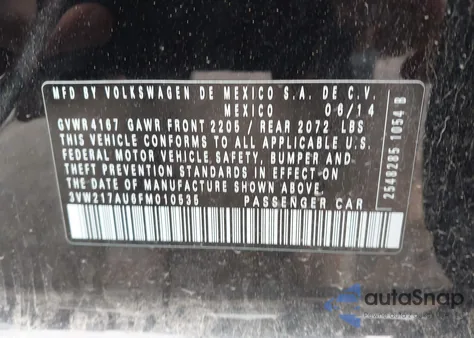 2015 Volkswagen Golf Tsi S 4-Door/Tsi Se 4-Door/Tsi Sel 4-Door z USA, uszkodzony, nr VIN 3VW217AU6FM010535